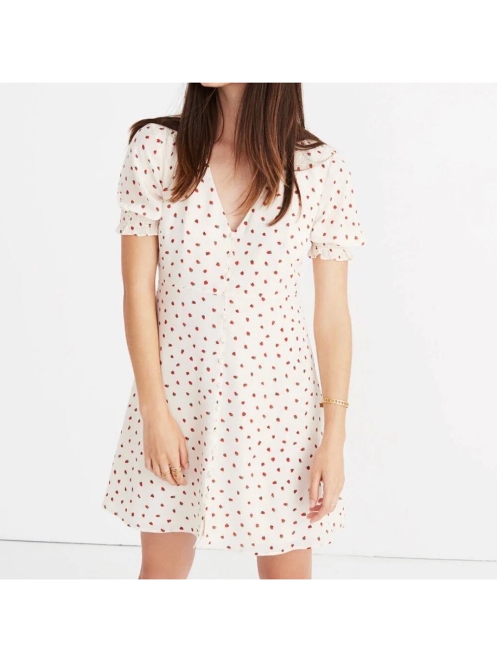 madewell silk clover button-front dress in fresh strawberries size 0